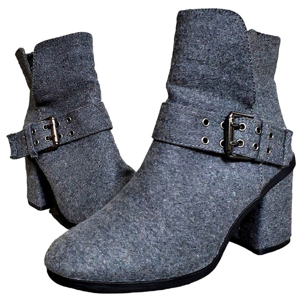 Muk Luks Womens Mae Booties Gray Size 6 Faux Fur Stacked Heel Buckle Accent - Picture 12 of 12
